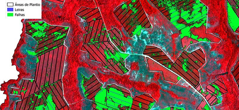 Mapeamento de falhas em áreas de floresta plantada.